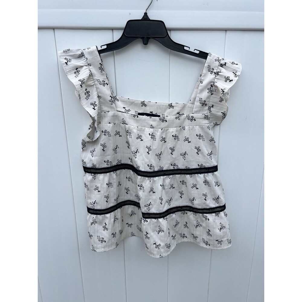Alice Blue Women’s Black White Floral Short Sleeve Blouse Peasant Sz Small